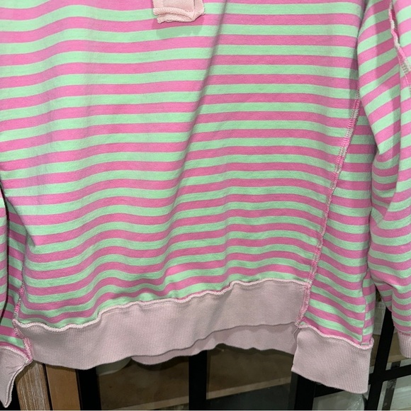 Free People henley sweatshirt terry raglan inside out pullover stripes mint top - Picture 6 of 7